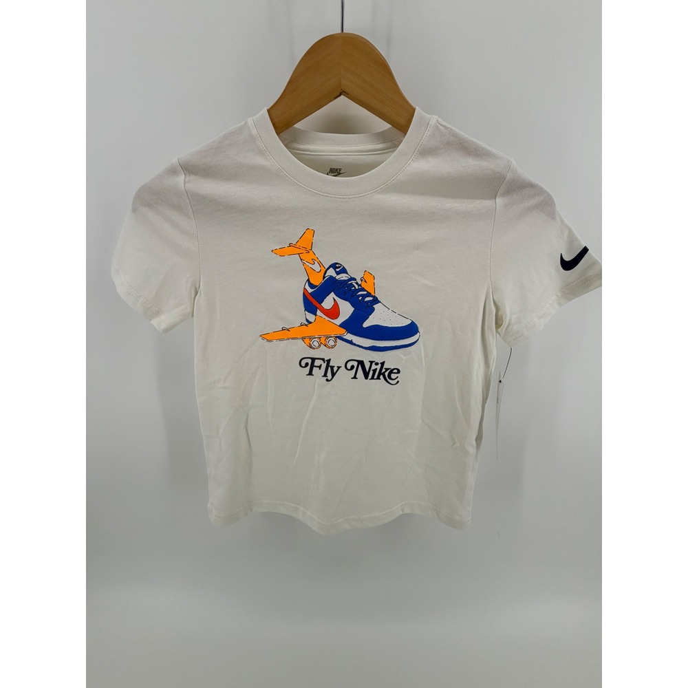 Nike Kids Boys T-Shirt White Graphic‎ Print Fly Nike Sneaker Airplane Size 7